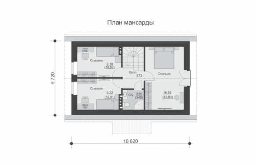 Одноэтажный дом с мансардой, террасой и тремя спальнями