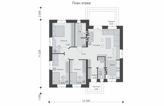 Проект одноэтажного жилого дома с террасой